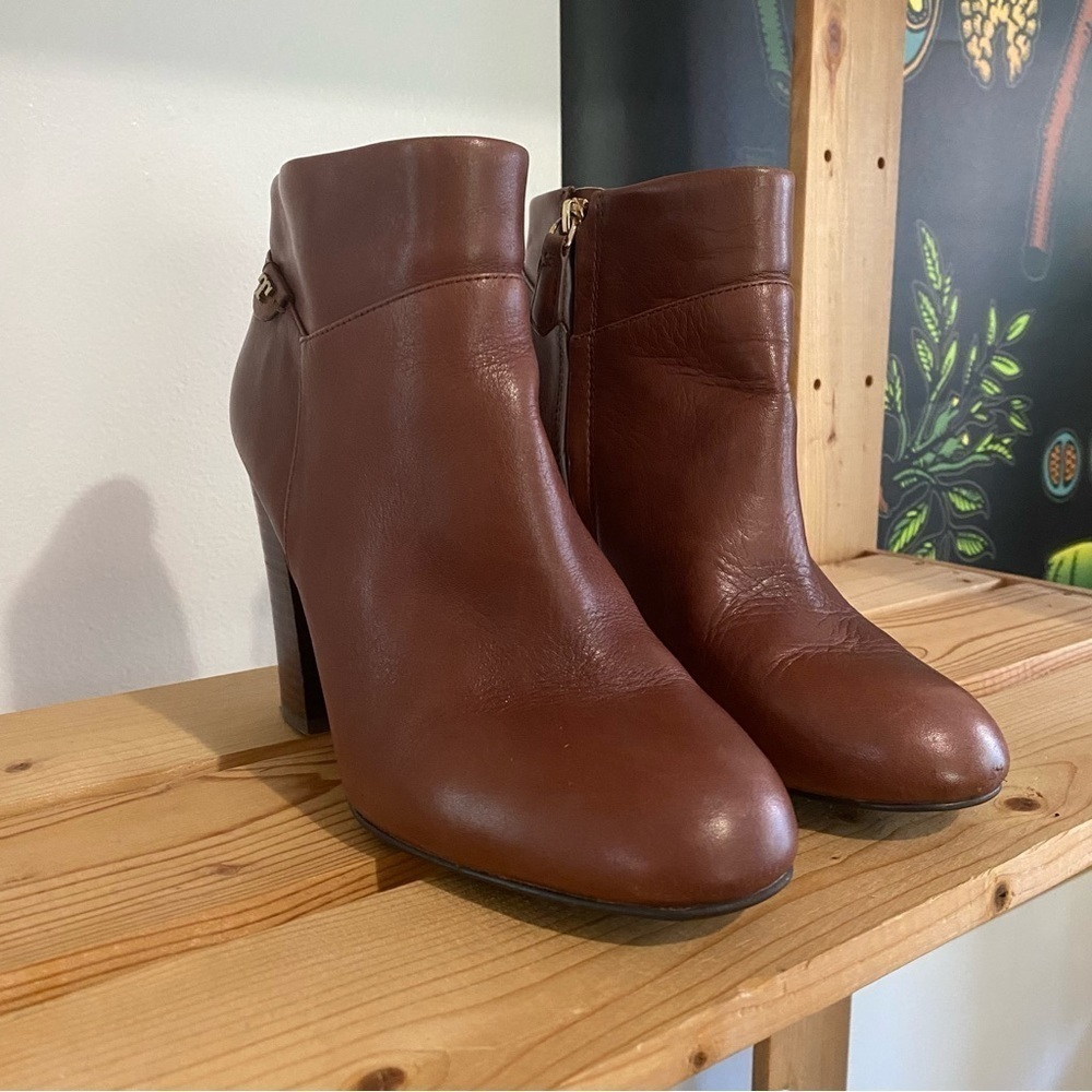 Tory Burch Brown Leather Fulton Zip Ankle Boots Booties 10 - Picture 6 of 16